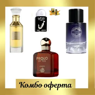 Fragrance World Proud of You Amber + Lattafa Velvet Oud + My Perfumes Wicked Legend + Мини: Lattafa Ishq Al Shuyukh Silver + Мини парфюмно масло